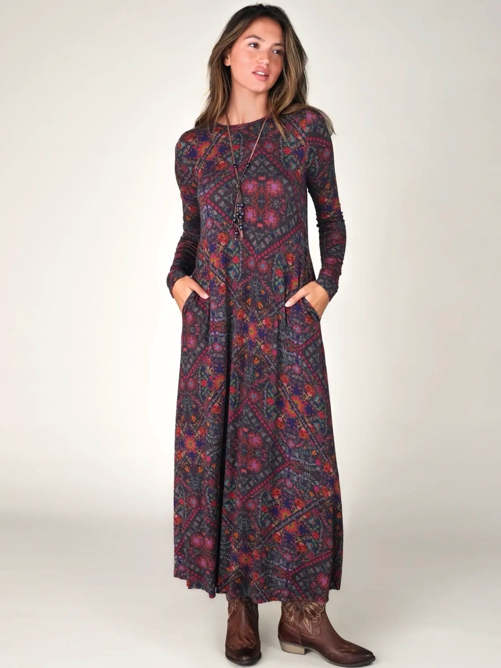 Natural life knit maxi mandala charcoal floral